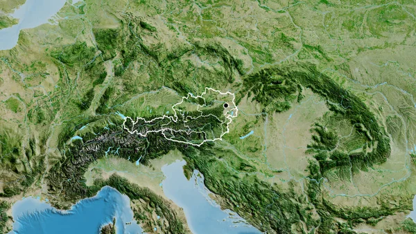 Detailní Záběr Pohraniční Oblasti Rakouska Jeho Regionálních Hranic Satelitní Mapě — Stock fotografie