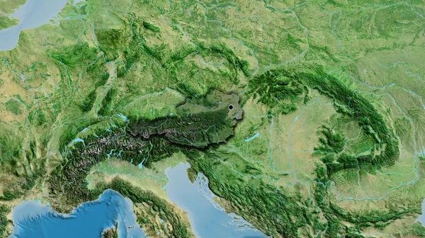 Zbliżenie Austriackiego Obszaru Przygranicznego Ciemną Pokrywą Mapie Satelitarnej Główny Punkt — Zdjęcie stockowe