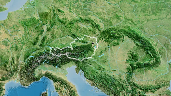 Close Área Fronteiriça Áustria Mapa Satélite Ponto Capital Brilho Torno — Fotografia de Stock
