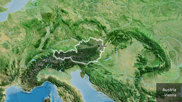 Крупним Планом Прикордонна Територія Австрії Підсвічується Темним Накладенням Супутникову Карту — стокове фото