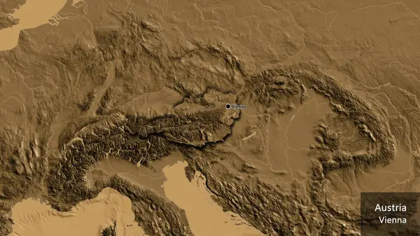 Крупный План Приграничной Зоны Австрии Карте Высоты Сепии Отличный Момент — стоковое фото