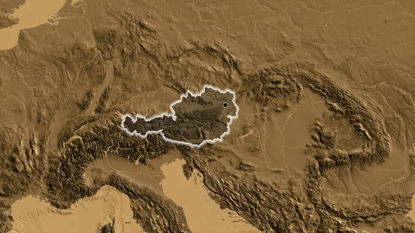 Крупный План Приграничной Зоны Австрии Темным Накладыванием Карту Высоты Сепии — стоковое фото