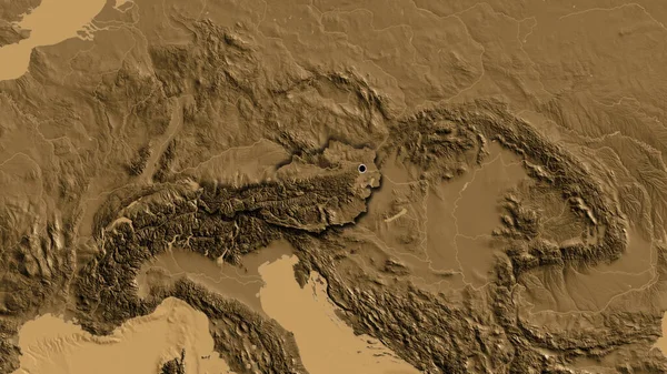 Zbliżenie Austriackiej Strefy Przygranicznej Mapie Wzniesień Sepii Główny Punkt Ścinane — Zdjęcie stockowe
