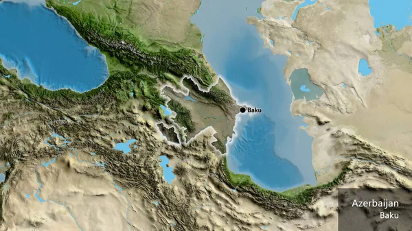 衛星地図上の暗いオーバーレイで強調アゼルバイジャン国境地域のクローズアップ 資本ポイント 国の形の周りに光る 英名国とその首都 — ストック写真