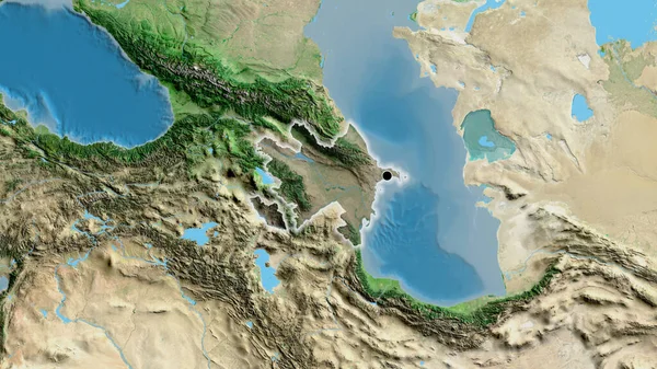 衛星地図上の暗いオーバーレイで強調アゼルバイジャン国境地域のクローズアップ 資本ポイント 全国に光る — ストック写真