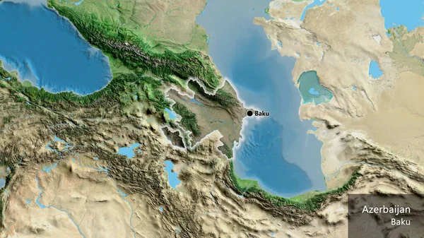 衛星地図上の暗いオーバーレイで強調アゼルバイジャン国境地域のクローズアップ 資本ポイント 国の形の周りに光る 英名国とその首都 — ストック写真
