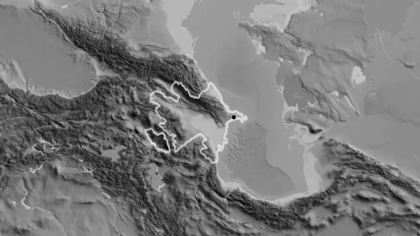 阿塞拜疆边境地区的特写镜头 用灰度地图上的黑暗阴影突出显示出来 资本点 风靡全国 — 图库照片