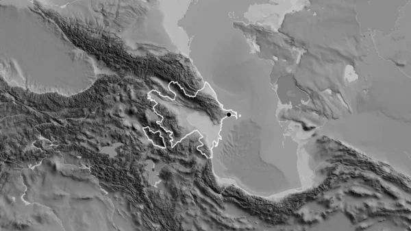 Zbliżenie Strefy Przygranicznej Azerbejdżanu Ciemnym Pokryciem Mapie Skali Szarości Główny — Zdjęcie stockowe