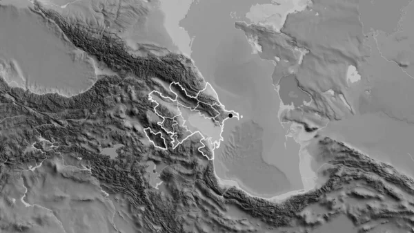 アゼルバイジャン国境地域とその地域の境界線をグレースケールの地図上でクローズアップしている 資本ポイント 全国の概要 — ストック写真