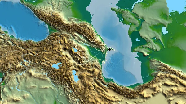 Primer Plano Zona Fronteriza Azerbaiyán Sus Fronteras Regionales Mapa Físico — Foto de Stock