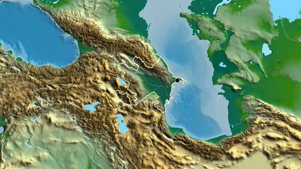アゼルバイジャン国境地域のクローズアップは 物理的な地図上の暗いオーバーレイで強調表示されます 資本ポイント 全国の概要 — ストック写真