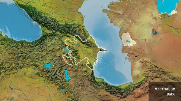 Primer Plano Zona Fronteriza Azerbaiyán Mapa Topográfico Punto Capital Brillan —  Fotos de Stock
