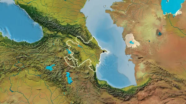 阿塞拜疆边境地区的特写镜头 用地形图上的黑暗阴影突出显示 资本点 风靡全国 — 图库照片