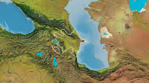 在一张地形图上对阿塞拜疆边境地区进行了密切监视 资本点 国家形貌概述 — 图库照片