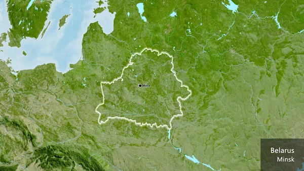 Close Van Het Grensgebied Met Belarus Een Satellietkaart Hoofdpunt Gloeien — Stockfoto