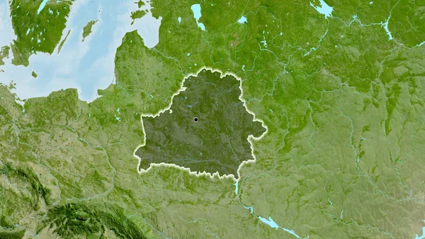 Detailní Záběr Pohraniční Oblasti Běloruska Zdůrazňující Tmavý Překryv Satelitní Mapě — Stock fotografie