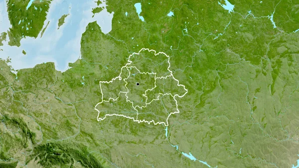 利用卫星地图对白俄罗斯边境地区及其区域边界进行密切监视 资本点 国家形貌概述 — 图库照片