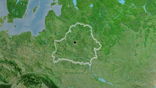 Nahaufnahme Des Weißrussischen Grenzgebiets Auf Einer Satellitenkarte Kapitalpunkt Glühen Ganzen — Stockfoto