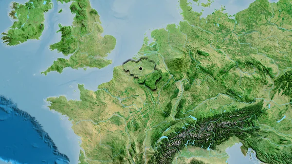 Close Belgium Border Area Satellite Map Capital Point Bevelled Edges — Stock Photo, Image