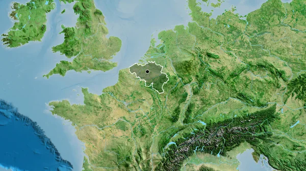 比利时边境地区的特写镜头 用卫星地图上的黑暗覆盖突出显示 资本点 国家形貌概述 — 图库照片