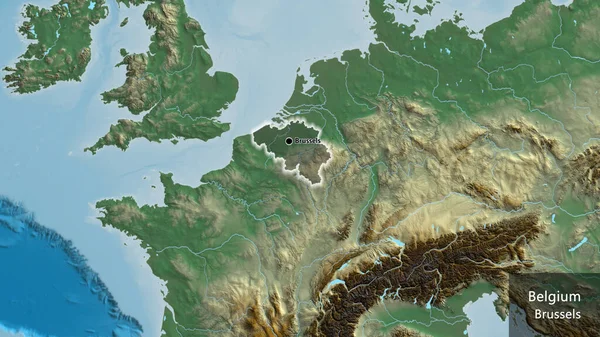 Close Belgium Border Area Highlighting Dark Overlay Relief Map Capital — Stock Photo, Image