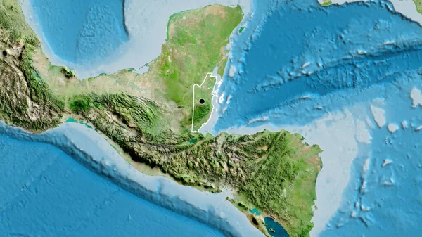 Närbild Belize Gränsområde Satellitkarta Huvudpunkt Skissera Runt Landet Form — Stockfoto