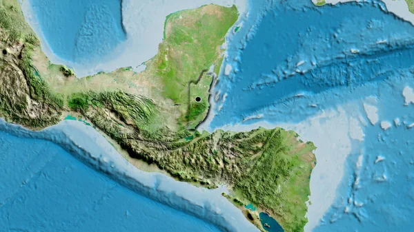 卫星地图上伯利兹边境地区的特写 资本点 国家形状的斜边 — 图库照片