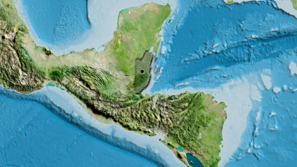 伯利兹边境地区的特写镜头 用卫星地图上的黑暗覆盖突出显示 资本点 国家形状的斜边 — 图库照片