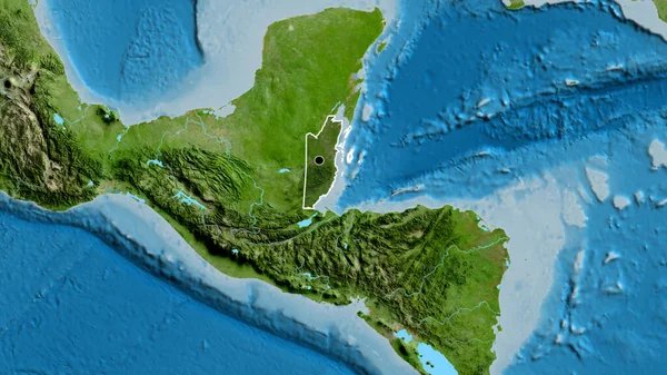 Närbild Belize Gränsområde Belyser Med Mörk Överlagring Satellitkarta Huvudpunkt Skissera — Stockfoto