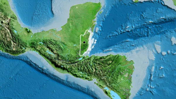 Nahaufnahme Des Grenzgebiets Von Belize Auf Einer Satellitenkarte Kapitalpunkt Glühen — Stockfoto