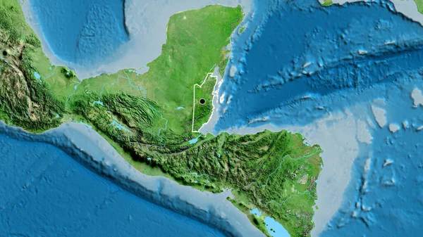卫星地图上伯利兹边境地区的特写 资本点 国家形貌概述 — 图库照片