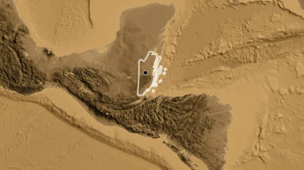 Κοντινό Πλάνο Της Παραμεθόριας Περιοχής Του Μπελίζ Υψομετρικό Χάρτη Σέπια — Φωτογραφία Αρχείου