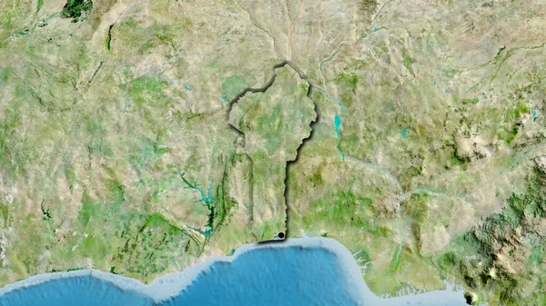 在卫星地图上对贝宁边境地区进行了近距离调查 资本点 国家形状的斜边 — 图库照片