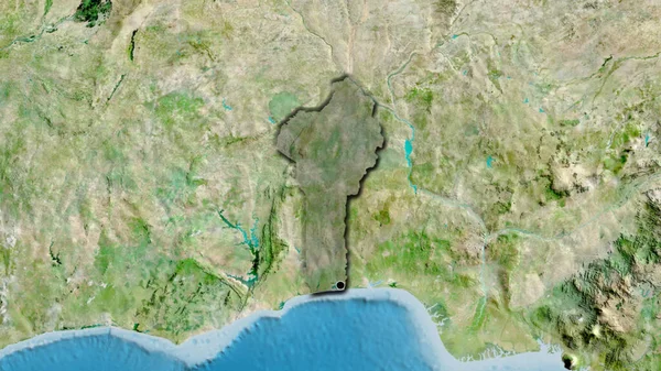 贝宁边境地区的近景 用卫星地图上的黑暗阴影突出显示出来 资本点 国家形状的斜边 — 图库照片