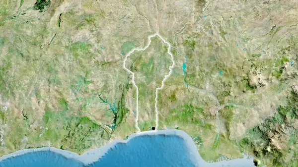 Närbild Benins Gränsområde Satellitkarta Huvudpunkt Glow Runt Landet Form — Stockfoto