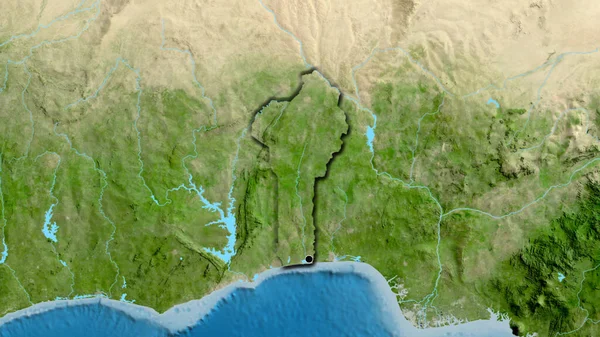 Benin Sınır Bölgesinin Uydu Haritasında Yakın Plan Görüntüsü Ana Nokta — Stok fotoğraf