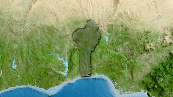Benin Sınır Bölgesinin Yakın Çekimleri Uydu Haritasında Koyu Bir Örtüyle — Stok fotoğraf