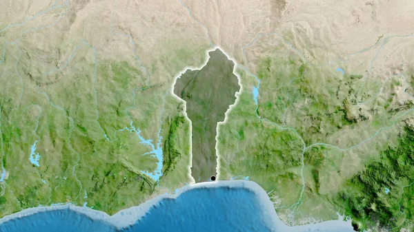 Крупный План Пограничной Зоны Бенина Выделяющийся Тёмным Наложением Спутниковую Карту — стоковое фото