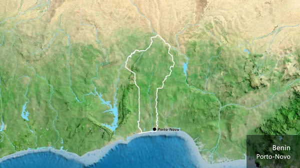 Close Zona Fronteiriça Benim Num Mapa Satélite Ponto Capital Esboço — Fotografia de Stock