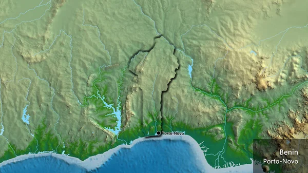 Κοντινό Πλάνο Της Παραμεθόριας Περιοχής Μπενίν Φυσικό Χάρτη Σημάδι Κεφαλαίου — Φωτογραφία Αρχείου