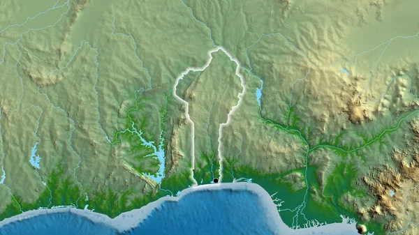 Κοντινό Πλάνο Της Παραμεθόριας Περιοχής Μπενίν Φυσικό Χάρτη Σημάδι Κεφαλαίου — Φωτογραφία Αρχείου