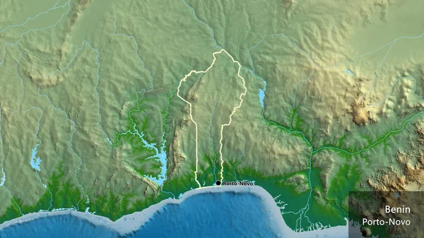Närbild Benins Gränsområde Fysisk Karta Huvudpunkt Runt Landet Landets Engelska — Stockfoto