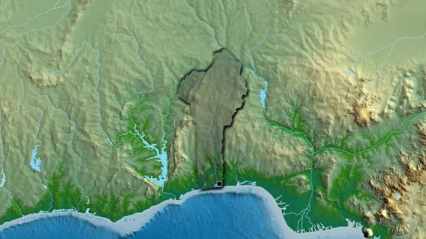 Detailní Záběr Pohraniční Oblasti Beninu Zvýrazňující Tmavou Vrstvu Fyzické Mapě — Stock fotografie