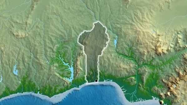 Close Benin Border Area Highlighting Dark Overlay Physical Map Capital — Stock Photo, Image
