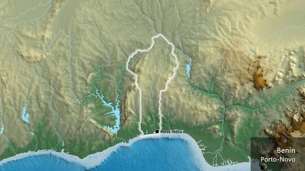 Primo Piano Della Zona Frontiera Del Benin Una Mappa Soccorso — Foto Stock