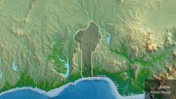 Крупный План Пограничной Зоны Бенина Выделяющийся Тёмным Наложением Физическую Карту — стоковое фото