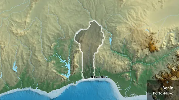 Крупный План Пограничной Зоны Бенина Выделяющийся Тёмным Наложением Рельефную Карту — стоковое фото