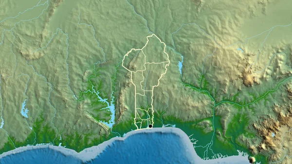 Närbild Gränsområdet Benin Och Dess Regionala Gränser Fysisk Karta Huvudpunkt — Stockfoto