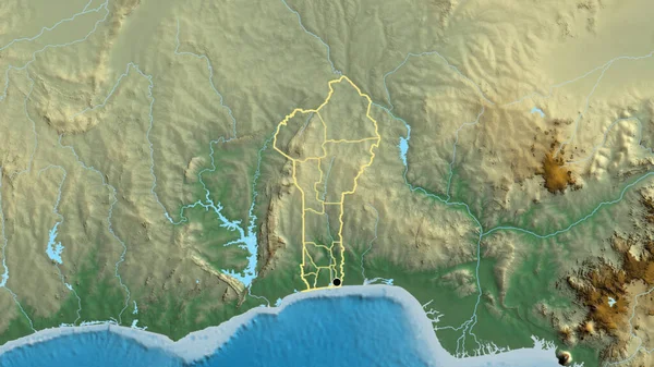 Benin Sınır Bölgesinin Bölgesel Sınırlarının Yakınlaştırılması Bir Yardım Haritası Oluşturur — Stok fotoğraf