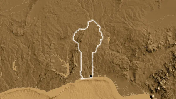 Крупный План Приграничной Зоны Бенина Карте Высоты Сепии Отличный Момент — стоковое фото